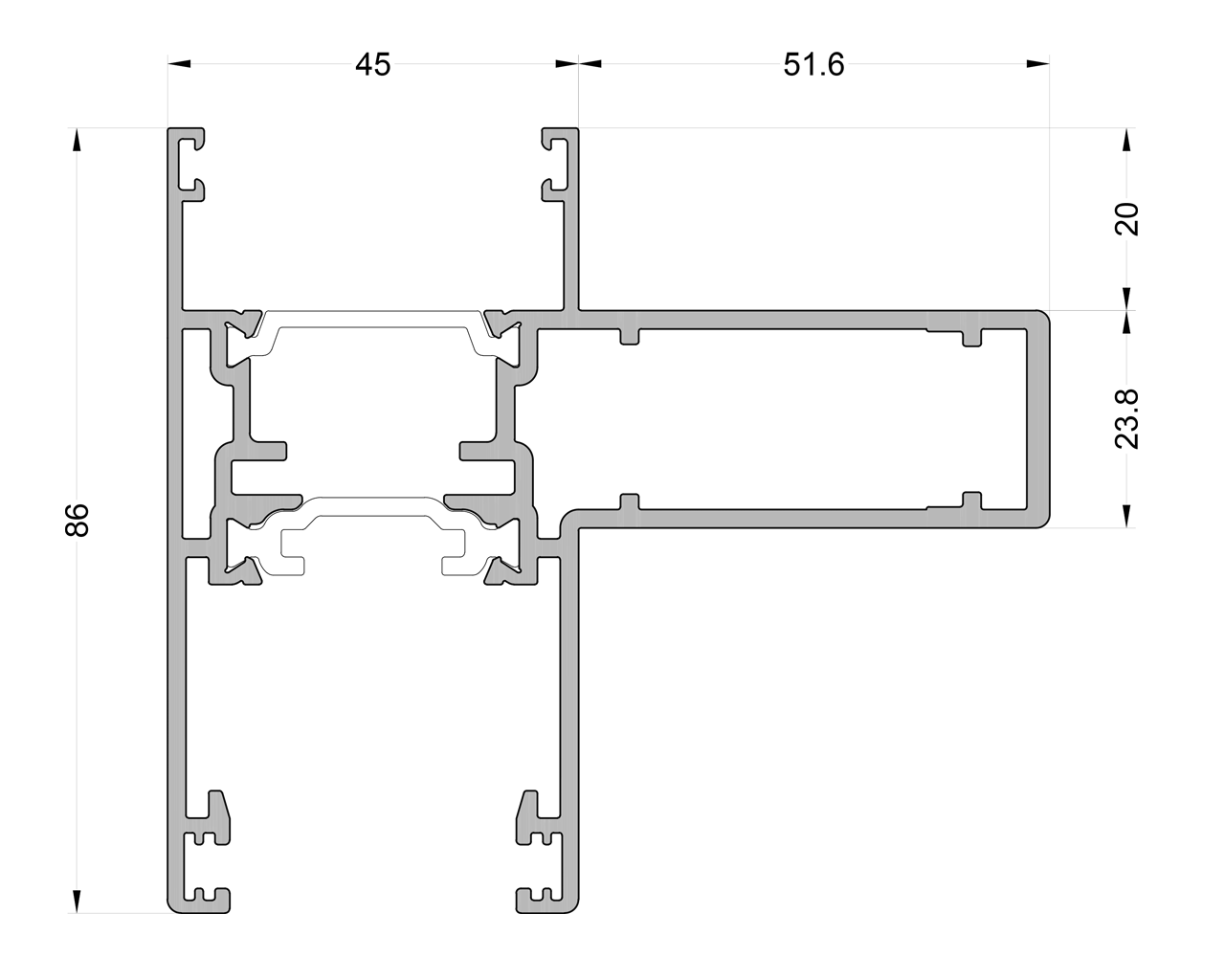 Створка с пилоном ALUMARK 45/86/96,6 мм 6м RAL 9016. Рис. 1 Створка с пилоном ALUMARK 45/86/96,6 мм 6м RAL 9016. Рис. 1