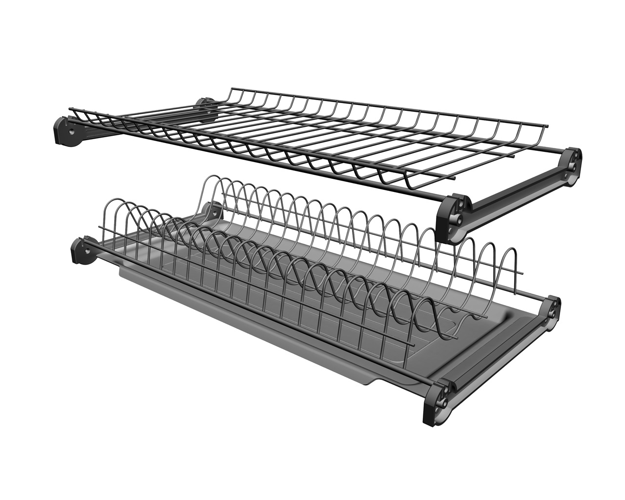 Сушка 2-х уровневая для тарелок/чашек в базу 500мм(для плиты 16мм), без рамы с мет. поддоном, нерж. сталь. Рис. 1