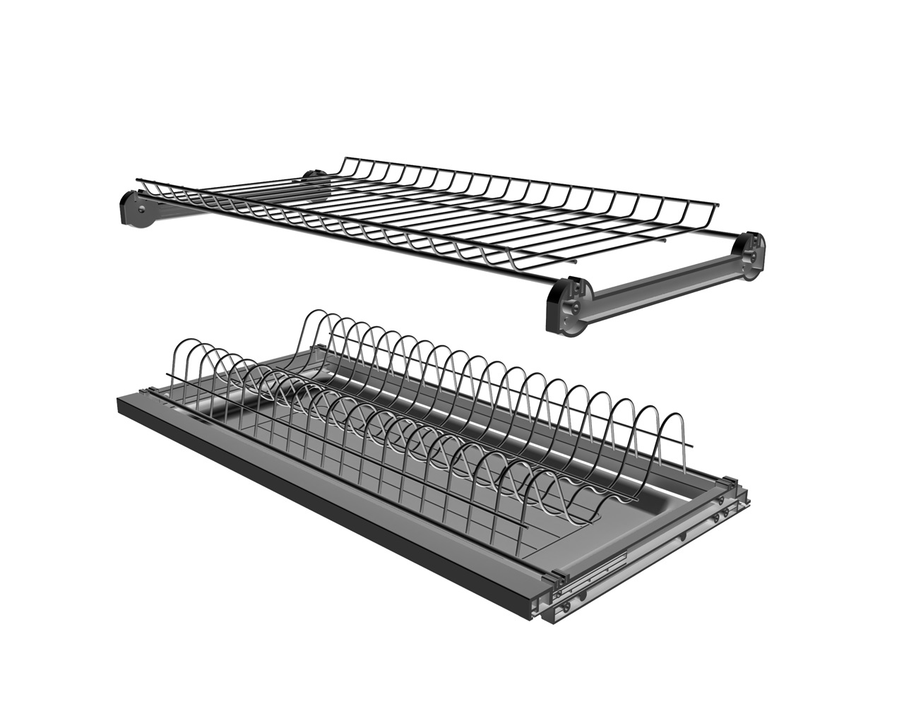 Сушка 2-х уровневая для тарелок/чашек в базу 700мм(для плиты 16мм), с рамой, поддоном, антрацит. Рис. 1 Сушка 2-х уровневая для тарелок/чашек в базу 700мм(для плиты 16мм), с рамой, поддоном, антрацит. Рис. 1