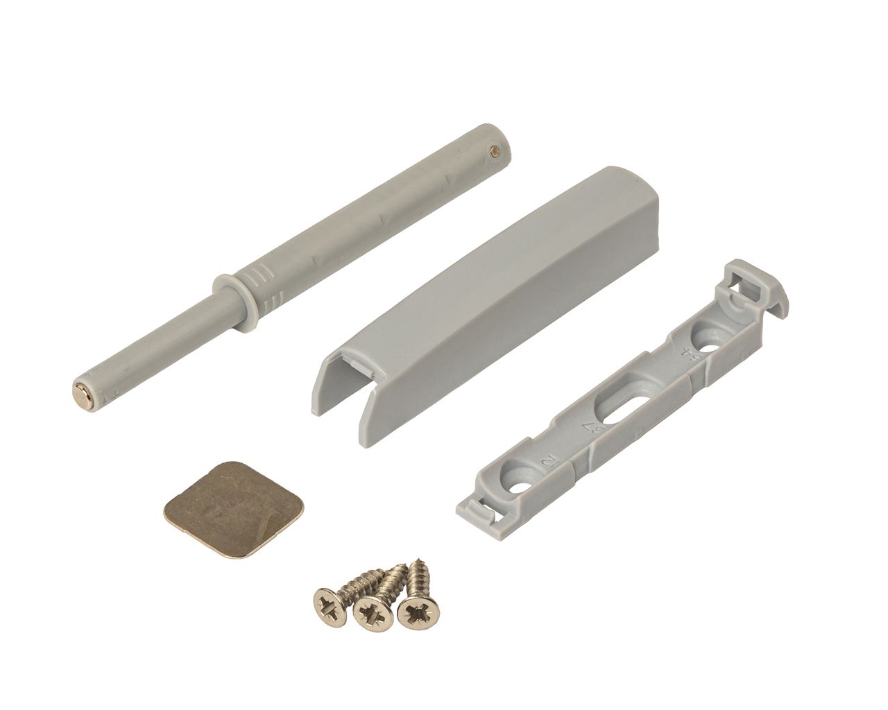 Толкатель Push-to-Open Firmax Smartline с магнитным держателем, плечо 38мм, внешнее крепление, светло-серый. Рис. 1 Толкатель Push-to-Open Firmax Smartline с магнитным держателем, плечо 38мм, внешнее крепление, светло-серый. Рис. 1