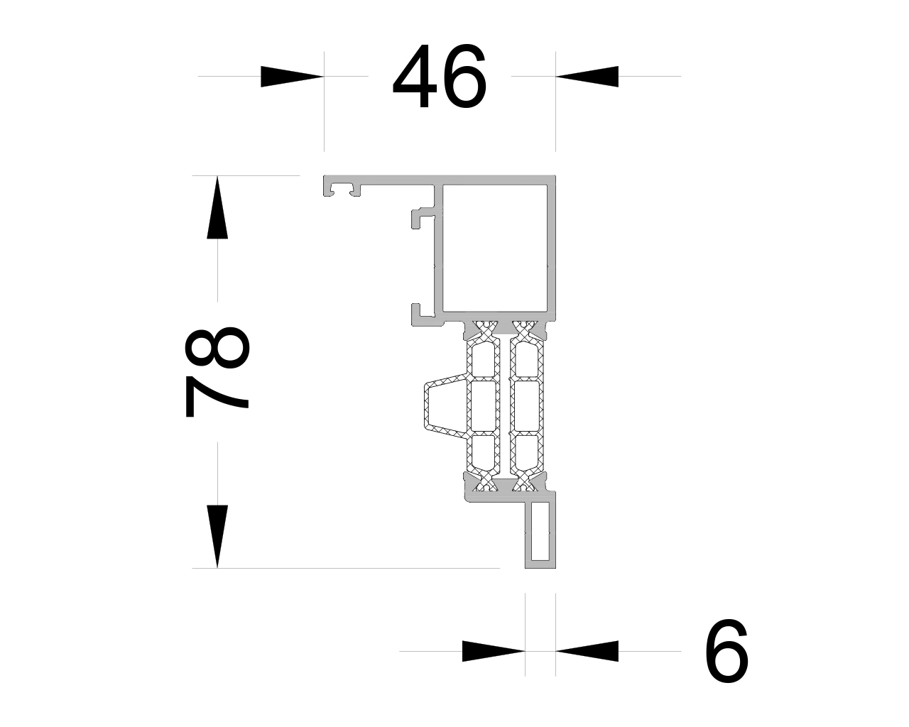 Торцевой профиль вентиляционной створки, 6/ 46 мм 6м неокрашенный. Рис. 1