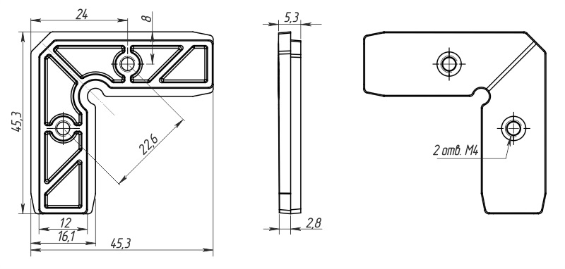 Угол соединительный 16 мм для фасадного профиля FIRMAX, отв. M4, замак. Рис. 2 Угол соединительный 16 мм для фасадного профиля FIRMAX, отв. M4, замак. Рис. 2