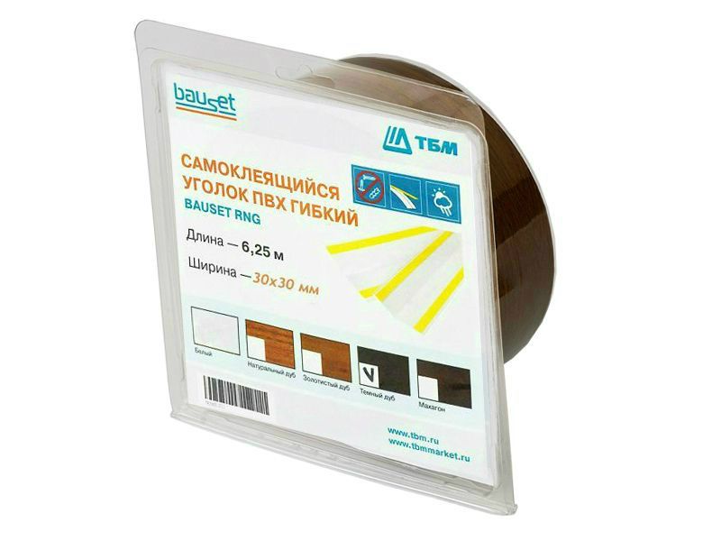 Уголок гибкий самоклеящийся Bauset RNG 30х30мм темный дуб (Renolit 2052-089) рулон 6,25 м (блистер). Рис. 1 Уголок гибкий самоклеящийся Bauset RNG 30х30мм темный дуб (Renolit 2052-089) рулон 6,25 м (блистер). Рис. 1