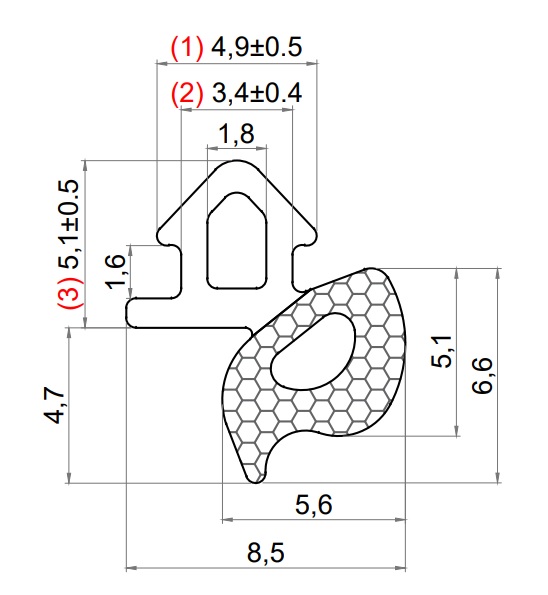 Уплотнитель CoEX совместим с профилем REHAU 101 (рама, створка), EPDM, чёрный. Рис. 1