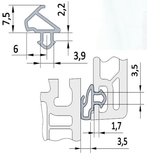 Уплотнитель DEVENTER для профиля KBE 228 (рама, створка), серый. Рис. 1