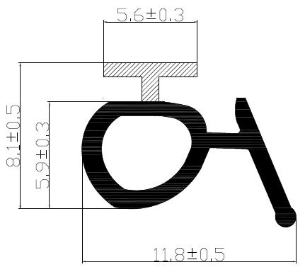 Уплотнитель притвора створки и рамы ELEMENTIS на твердой ножке ТЭП 9/GO/42. Рис. 1