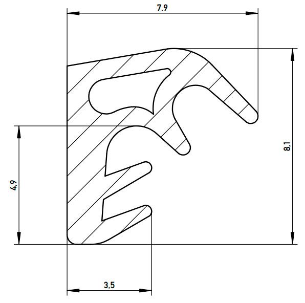Уплотнитель для деревянных евроокон DEVENTER на наплав створки, ширина паза 3 мм, ТЭП, белый RAL 9016. Рис. 2