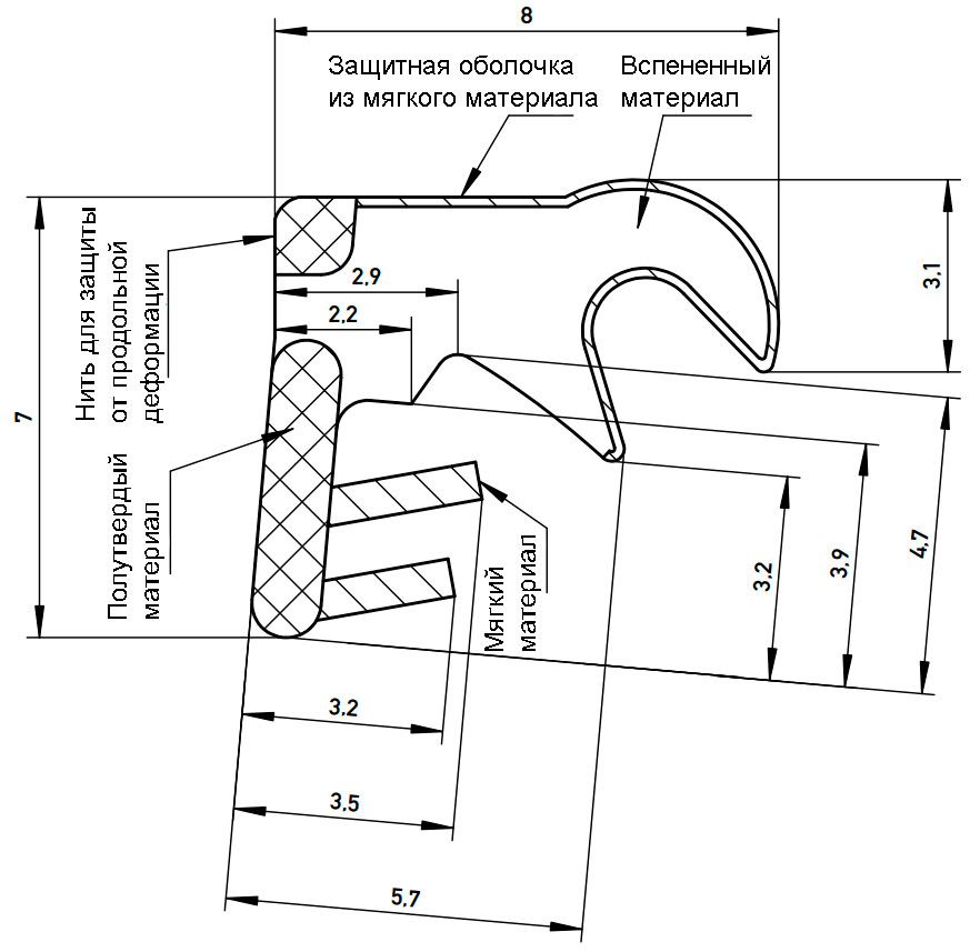 Уплотнитель для деревянных евроокон DEVENTER на наплав створки, ширина паза 3 мм, ТЭП, темно-коричневый RAL 8014. Рис. 2
