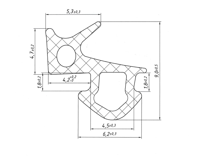 Уплотнитель SUPER ELASTIC для профиля VEKA 253, (модификация 2189) рама, стеклопакет, черный RAL9011. Рис. 1