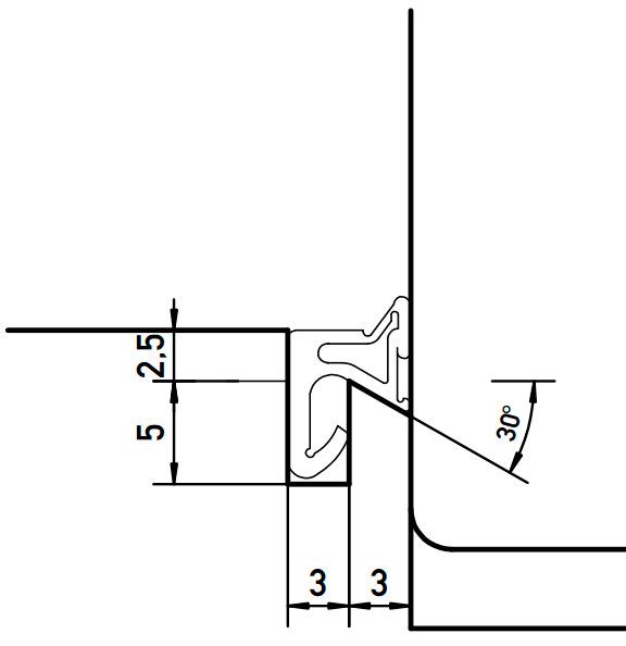 Уплотнитель для деревянных евроокон DEVENTER на наплав створки, ширина паза 3 мм, ТЭП, белый RAL 9016. Рис. 3