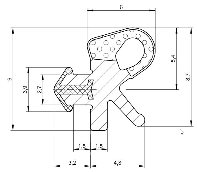 Уплотнитель для дерево-алюминиевых окон DEVENTER, ТЭП, черный RAL 9004. Рис. 2