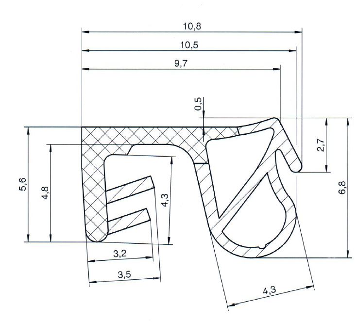 Уплотнитель для деревянных евроокон DEVENTER на наплав и фальц створки, ширина паза 3 мм, ТЭП, черный RAL 9004. Рис. 1