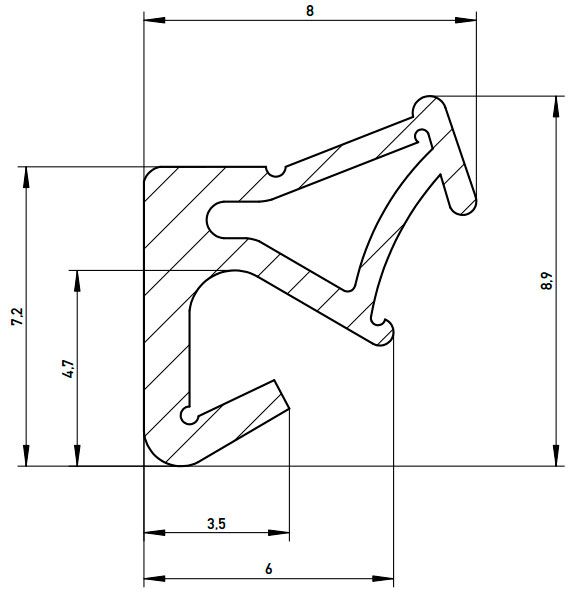 Уплотнитель для деревянных евроокон DEVENTER на наплав створки, ширина паза 3 мм, ТЭП, цинковый серый RAL 7005. Рис. 2 Уплотнитель для деревянных евроокон DEVENTER на наплав створки, ширина паза 3 мм, ТЭП, цинковый серый RAL 7005. Рис. 2