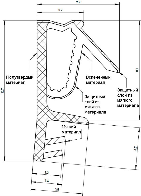 Уплотнитель для деревянных евроокон на наплав и фальц створки, ширина паза 3 мм, ТЭП, беленый дуб. Рис. 3