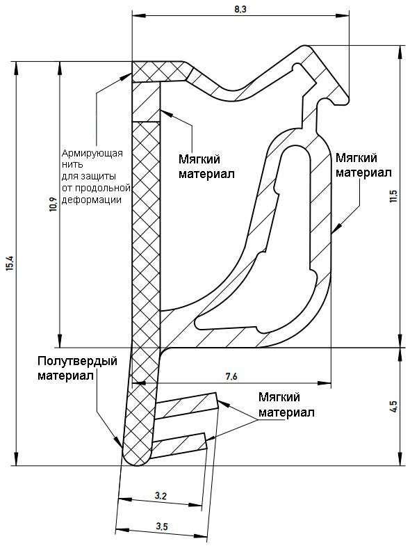 Уплотнитель для деревянных евроокон на наплав и фальц створки, ширина паза 3 мм, ТЭП, серый RAL 7005. Рис. 1 Уплотнитель для деревянных евроокон на наплав и фальц створки, ширина паза 3 мм, ТЭП, серый RAL 7005. Рис. 1
