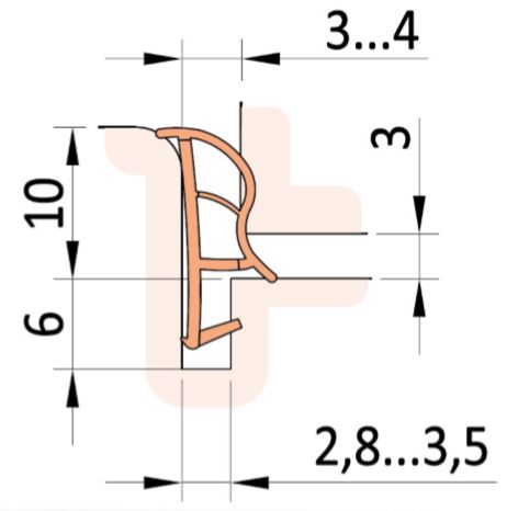 Уплотнитель контурный для межкомнатных дверей DEVENTER, ТЭП, коричневый. Рис. 3 Уплотнитель контурный для межкомнатных дверей DEVENTER, ТЭП, коричневый. Рис. 3