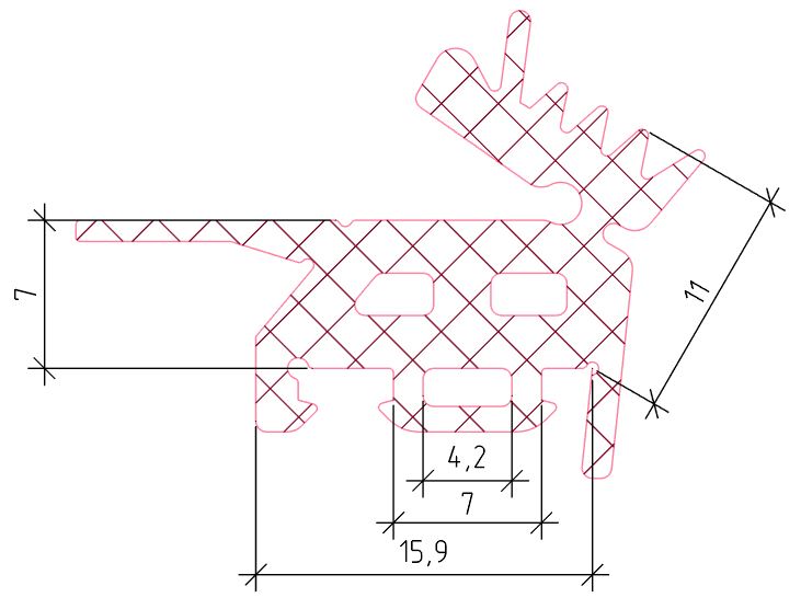 Уплотнитель стойки внутренний ALUMARK 10 мм, 55м, EPDM   черный. Рис. 1