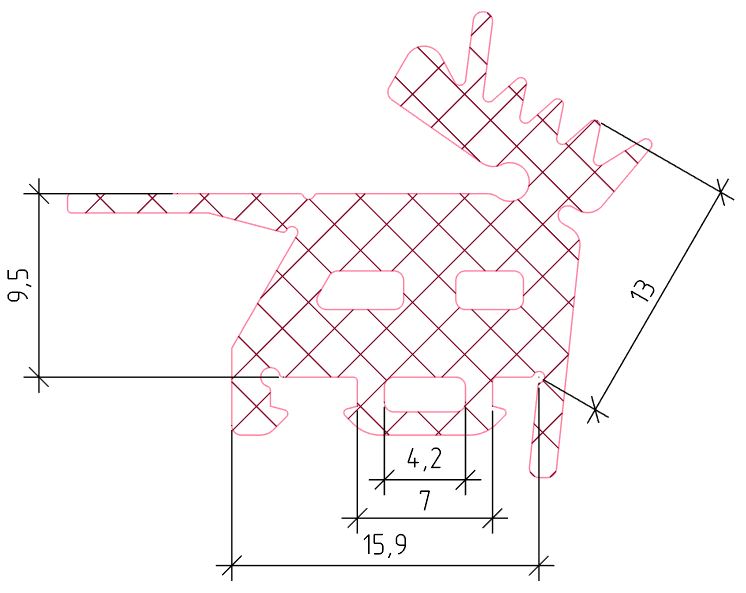 Уплотнитель стойки внутренний ALUMARK 12мм 45м  EPDM черный