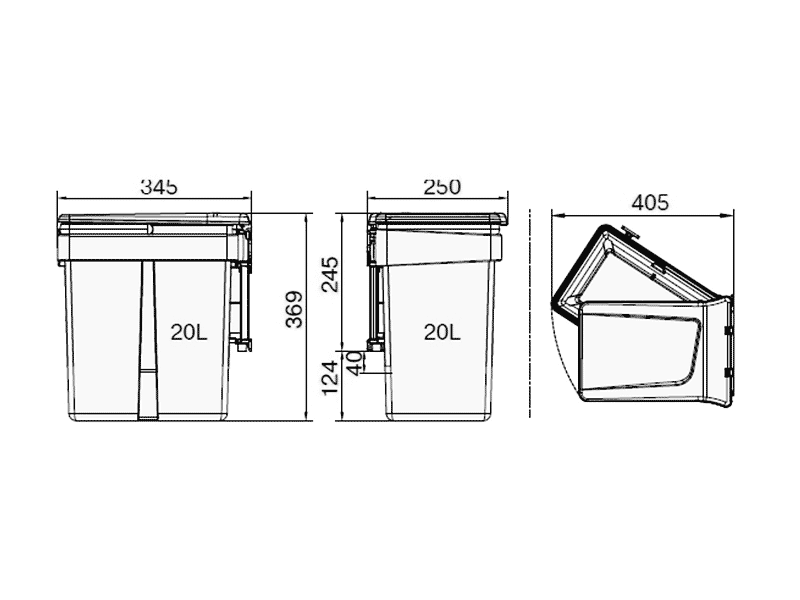Ведро для мусора 20 литров c делителем и крышкой, H=369mm, пластик серый FIRMAX. Рис. 2