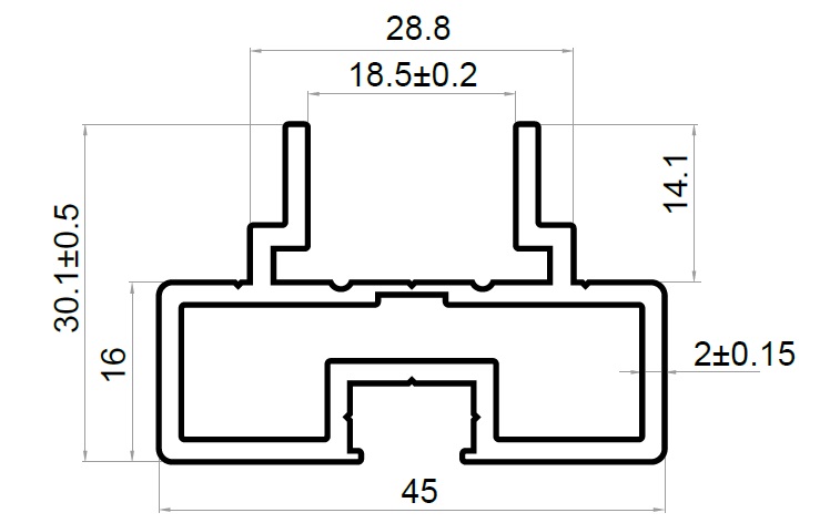 Верхний/нижний горизонтальный профиль для перегородок L-3000 мм, черный. Рис. 2