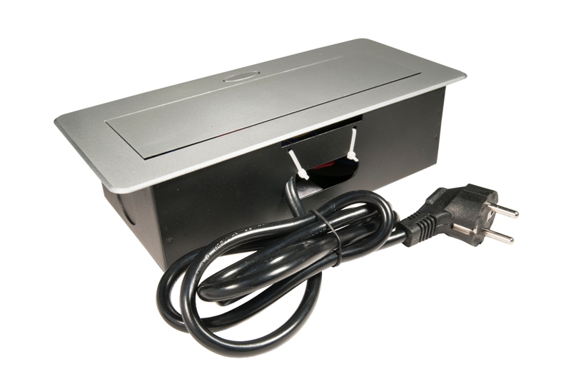 Выдвижной блок розеток 266х130х68мм, серебристый, 2 розетки EURO + 2USB, 250V, 2.7kW. Рис. 2