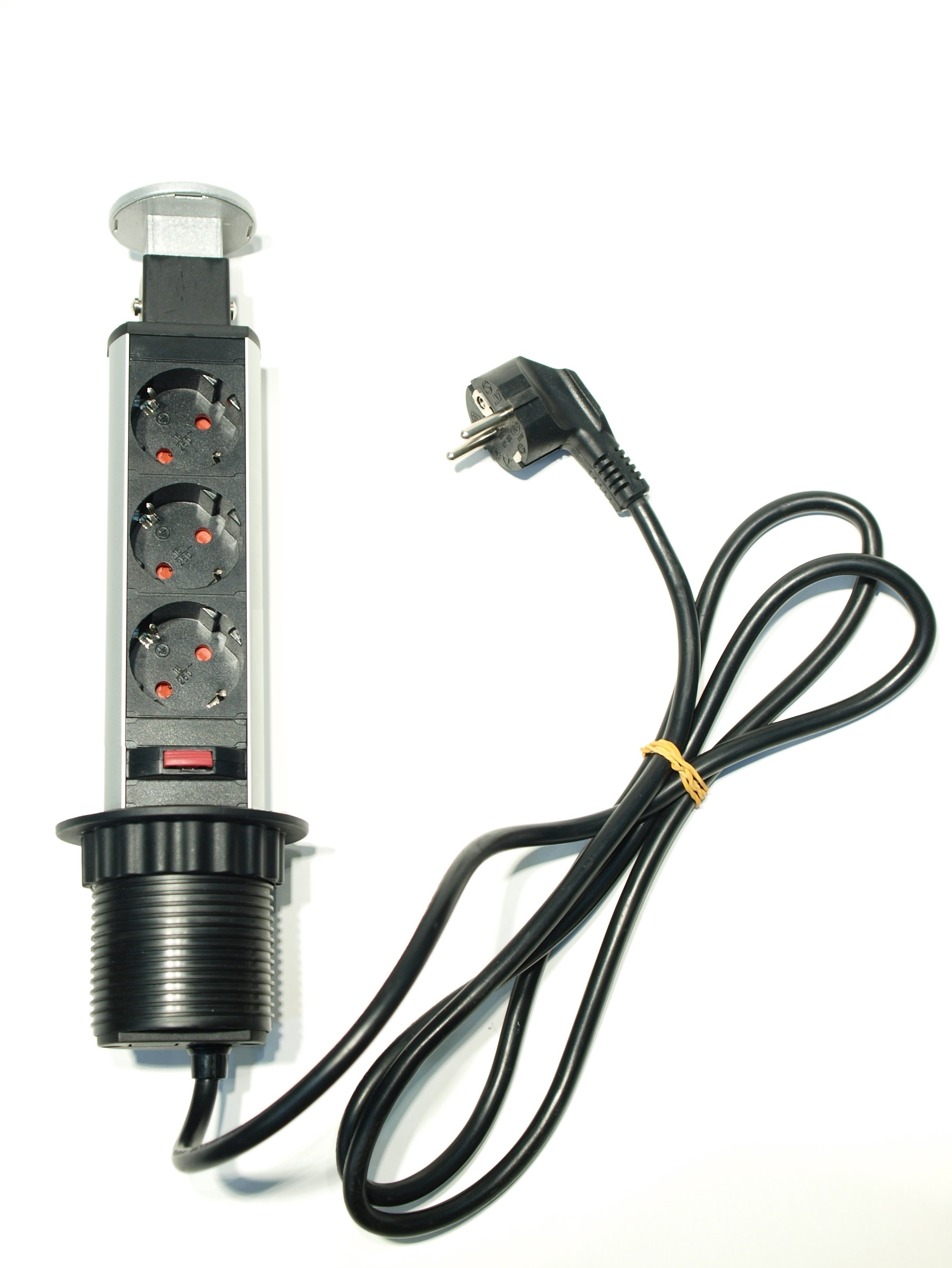 Выдвижной блок розеток D-60мм., серебристый, 3 розетки EURO, 250V, 3.5kW. Рис. 1 Выдвижной блок розеток D-60мм., серебристый, 3 розетки EURO, 250V, 3.5kW. Рис. 1