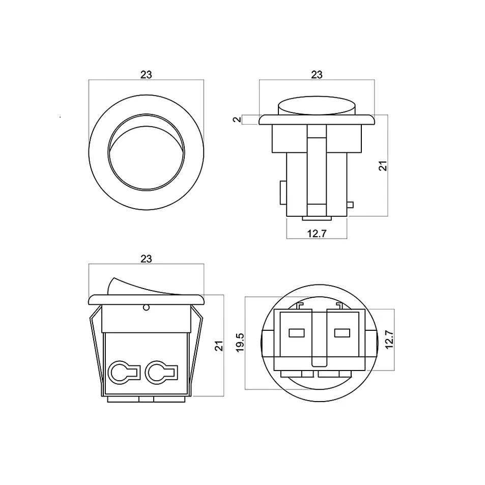 Выключатель врезной кнопочный, белый, D-23мм, 6А. Рис. 2 Выключатель врезной кнопочный, белый, D-23мм, 6А. Рис. 2