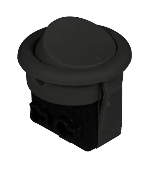 Выключатель врезной кнопочный, черный, D-23мм, 6А