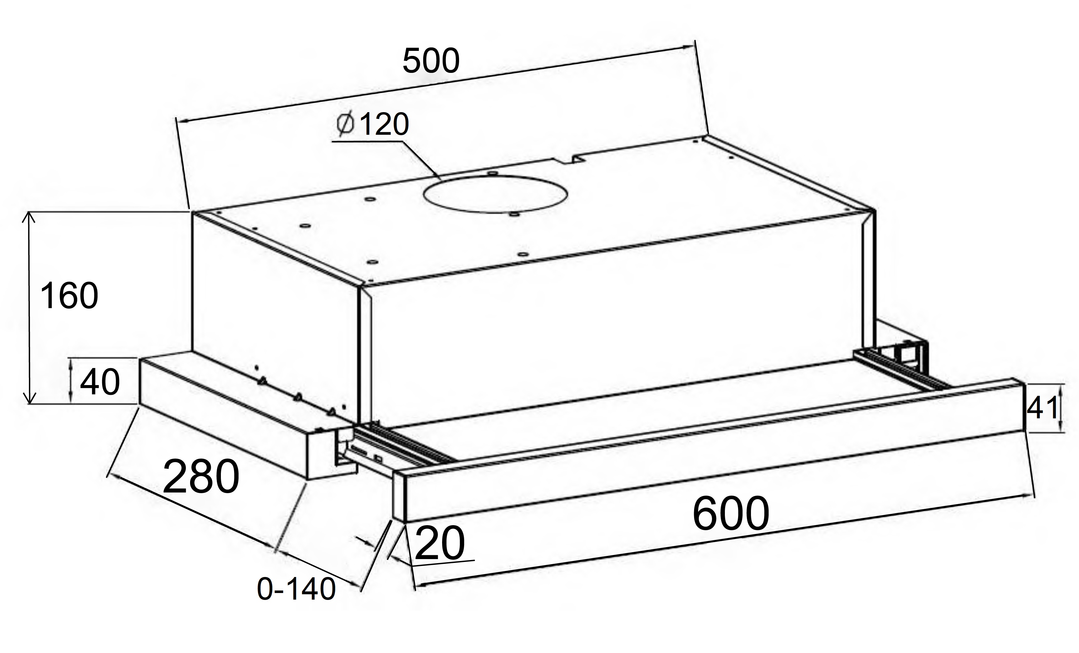 Вытяжка встраиваемая HUBBLE 600 BLACK, ширина 600 мм, черный. Рис. 2