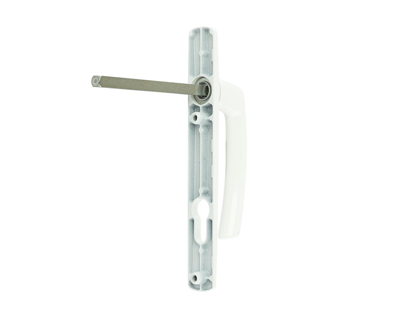 Внешняя часть нажимного гарнитура Harmony Белая, RAL9016 ручка высокая винт ниже ручки на 21 мм Е=92 мм, толщ. проф до 90 мм. Рис. 2 Внешняя часть нажимного гарнитура Harmony Белая, RAL9016 ручка высокая винт ниже ручки на 21 мм Е=92 мм, толщ. проф до 90 мм. Рис. 2