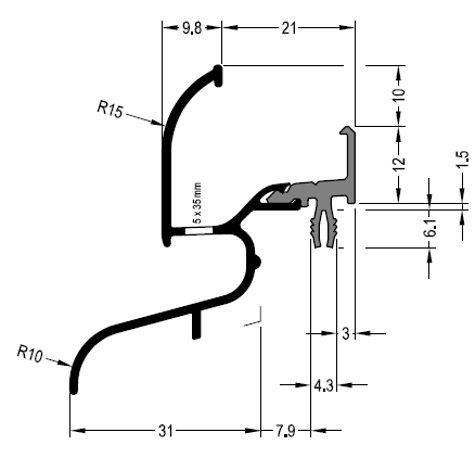Профиль водоотводный АЛЮСТАРТ, с термовставкой, алюминий, бронза. Рис. 2