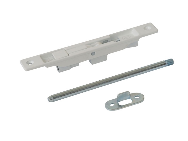 Комплект: шпингалет ELEMENTIS дверной врезной, ответная планка, саморезы, белый. Рис. 2