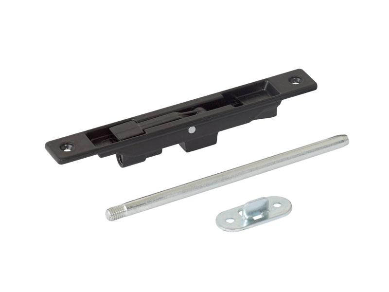 Комплект: шпингалет ELEMENTIS дверной врезной, ответная планка, саморезы, черный. Рис. 2