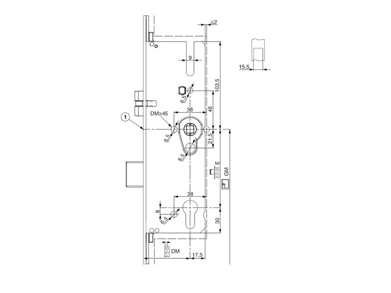 Замок G-TS LM 92 PZ/35/16/92/8 с 4i.S.оцинк,(прив. от ручки),L=2400мм. Рис. 3