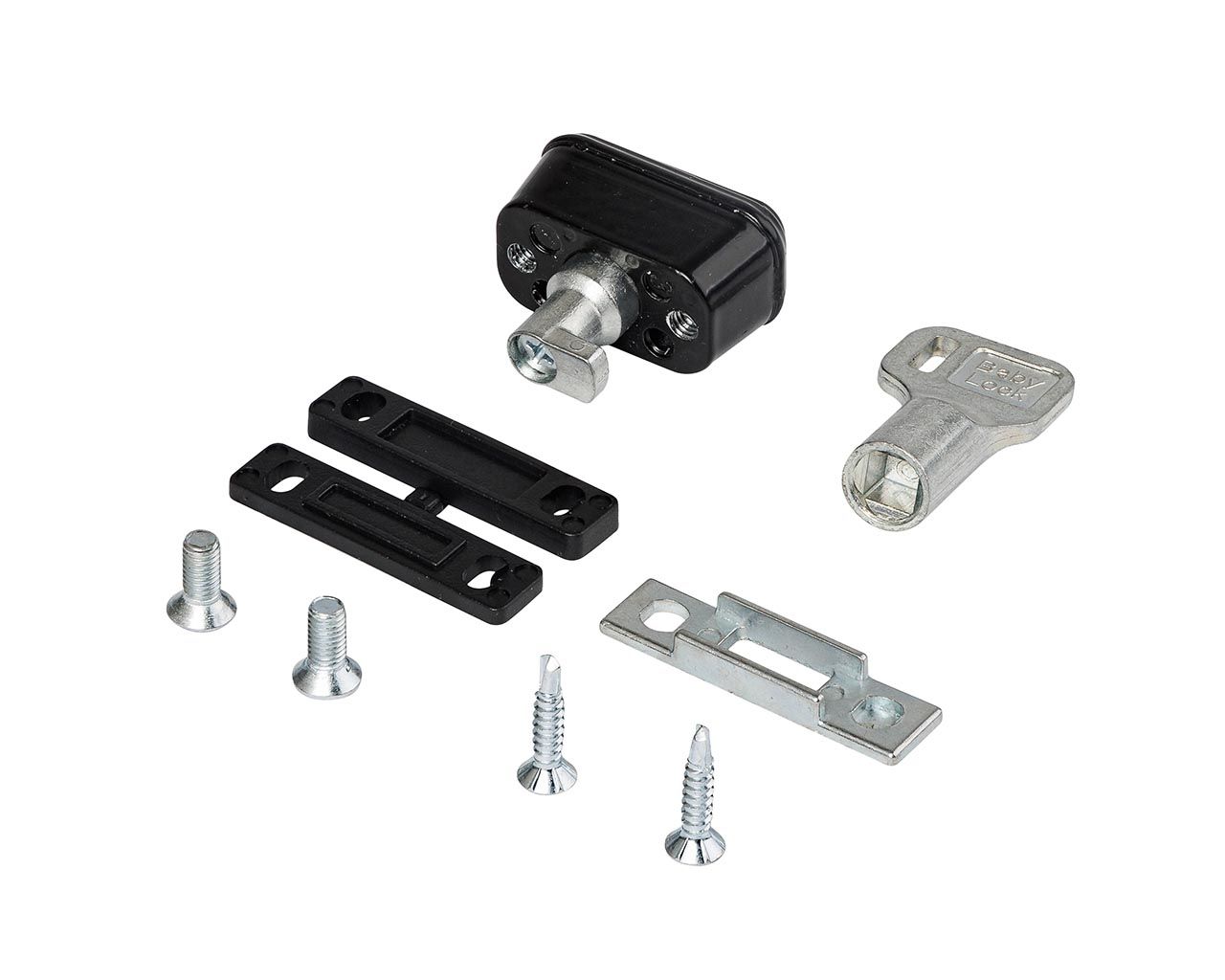 Замок блокировочный (детский) БЗ-02 для алюминиевого окна, ELEMENTIS, черный RAL9005. Рис. 1