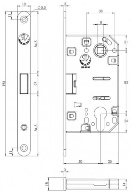 Замок магнитный под профильный цилиндр 50x8x85 штульп овал 18 мм, черный крашенный с ответной планкой W8 и винтами. Рис. 2