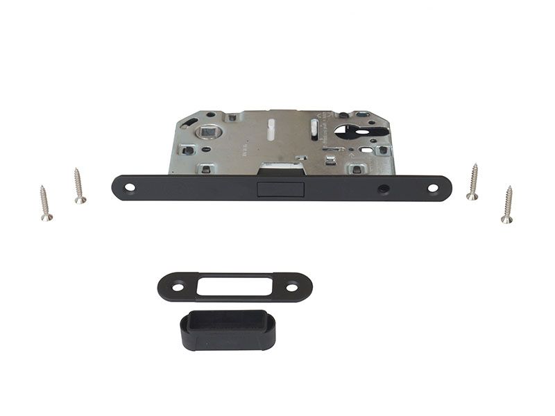 Замок магнитный под профильный цилиндр 50x8x85 штульп овал 18 мм, черный крашенный с ответной планкой W8 и винтами. Рис. 3 Замок магнитный под профильный цилиндр 50x8x85 штульп овал 18 мм, черный крашенный с ответной планкой W8 и винтами. Рис. 3