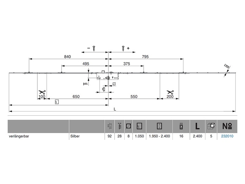 Замок многозапорный Maco привод от ручки G-TS LM 92 PZ/28/16/92/8 с 4i.S.оцинк, L=2400. Рис. 2 Замок многозапорный Maco привод от ручки G-TS LM 92 PZ/28/16/92/8 с 4i.S.оцинк, L=2400. Рис. 2