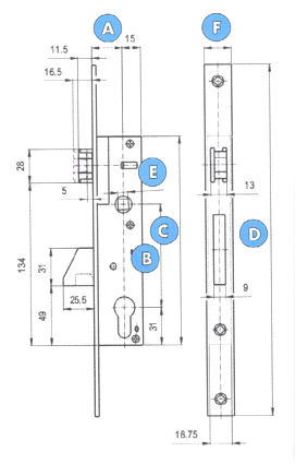 Замок с фалевой защелкой и U-штульпом Vektor, выпадающий ригель, 35/92/24/8. Рис. 2