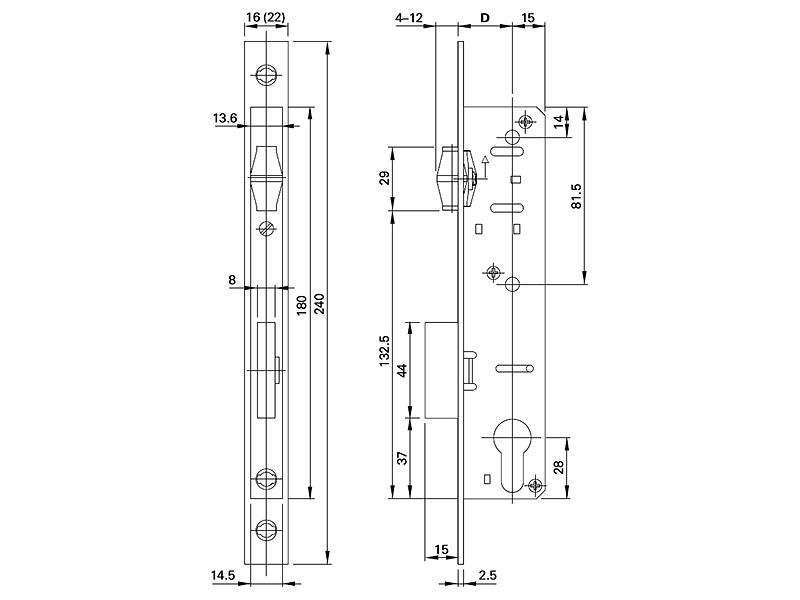 Замок с роликом и ригелем, штульп 22 мм 30/P/240/2,5*22/SL. Рис. 2