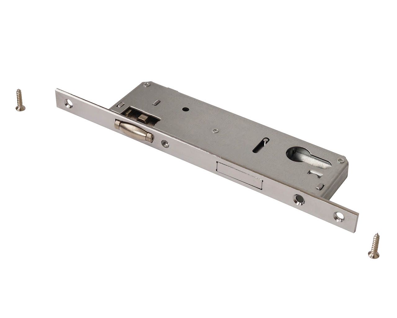 Замок однозапорный с ригелем и роликовой защёлкой Elementis 1592-R/PZ/F16/35/92/8. Рис. 1