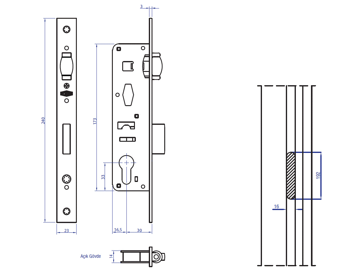 Замок с роликовой защелкой и ригелем 23/30, цинк. Рис. 1