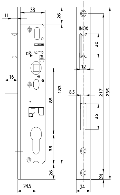 Замок врезной, защелка, 24.5/24х2.5/85. Рис. 2