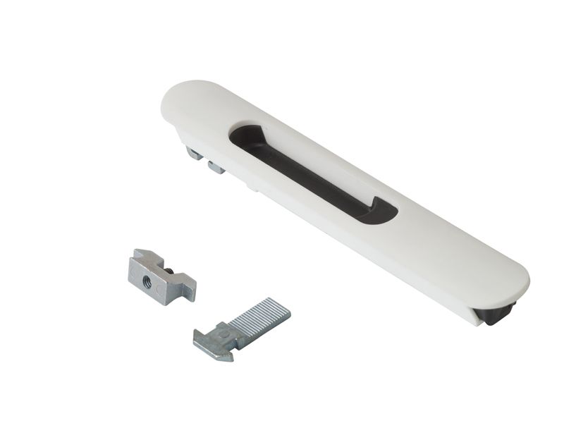 Защёлка балконная ELEMENTIS со скрытым монтажом 3 части RAL9016 белый с черным ползунком. Рис. 1