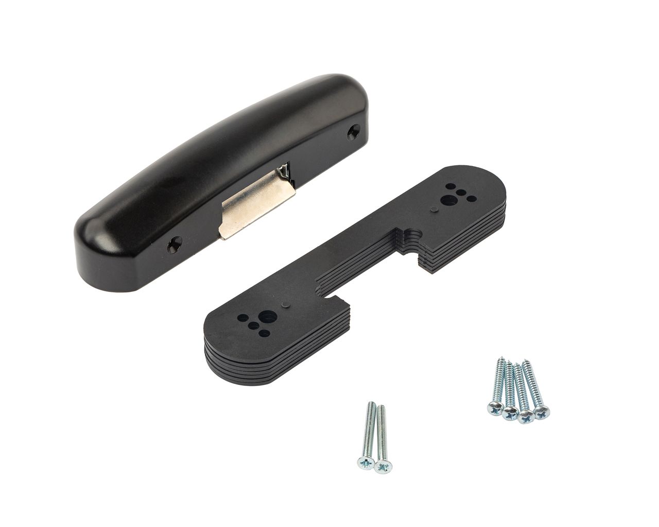 Защелка электромеханическая НЗ для накладной антипаники, с механической разблокировкой, 8-14V ac/dc, черная. Рис. 1