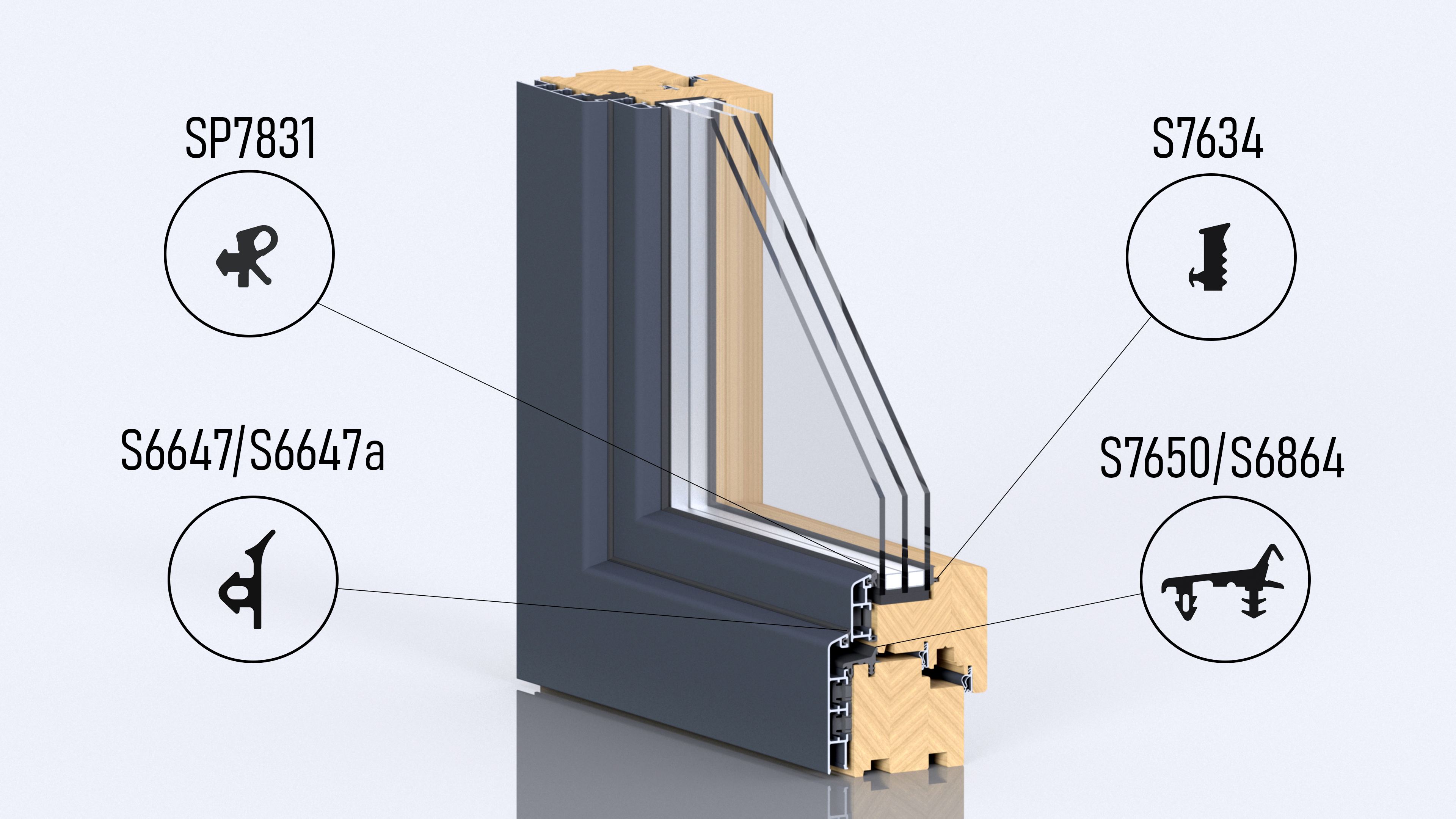 Уплотнитель для дерево-алюминиевых окон DEVENTER, ТЭП, черный RAL 9004. Рис. 3