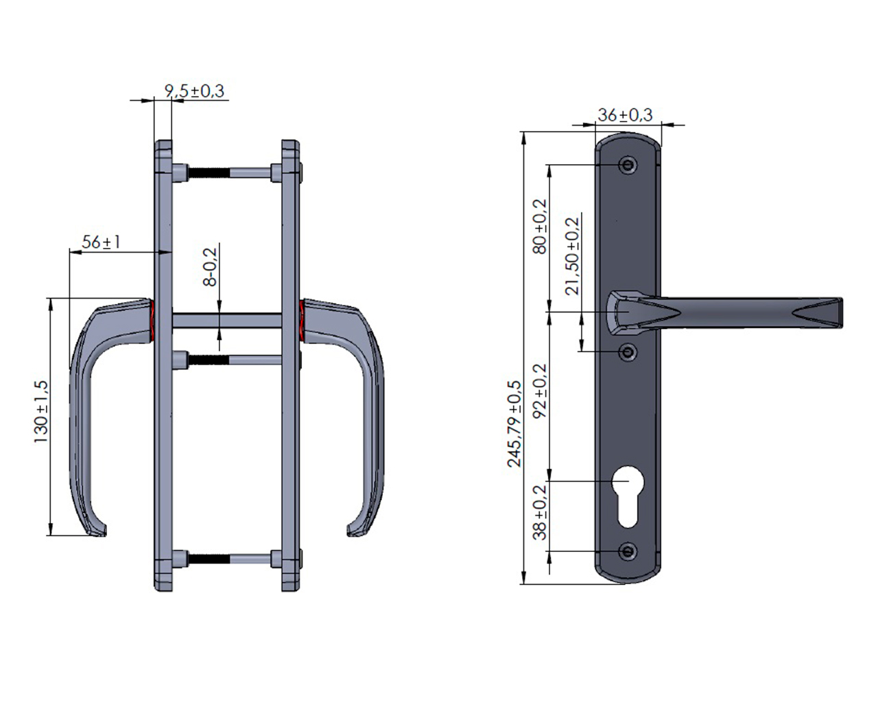 Гарнитур нажимной подпружиненный DENIZ, 35/92 черный RAL9005. Рис. 3