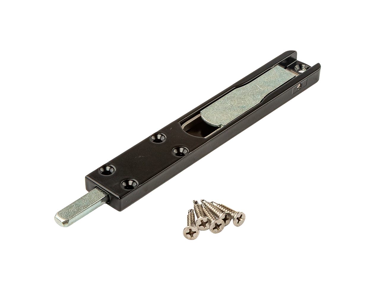 Шпингалет дверной накладной, 145мм, вылет 25мм, чёрный RAL9005. Рис. 1