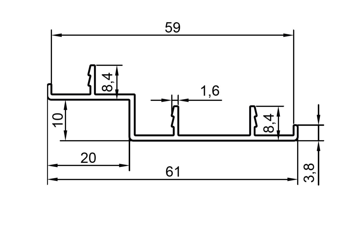 Профиль кромка дверного полотна, алюминий, L=6100 мм, черный. Рис. 1