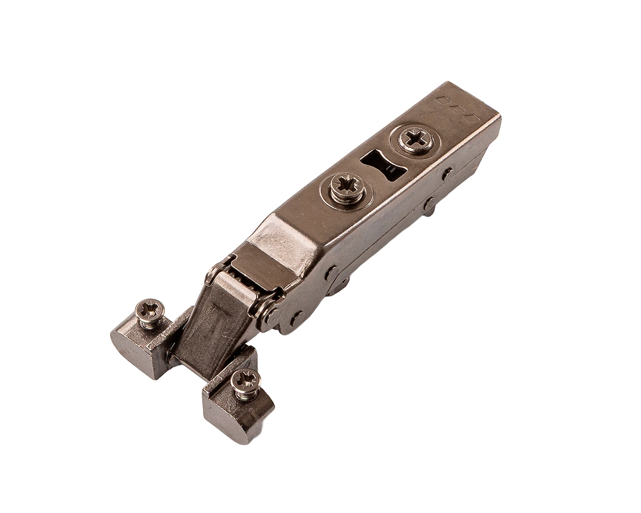 Петля для накладных дверей с фасадом из алюминиевой рамки Alphalux Titan Clip-On, c доводчиком, угол открывания 100°, титан. Рис. 1